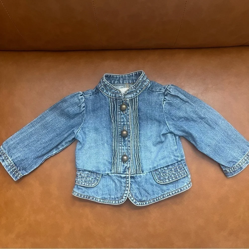 Old Navy Infant Baby Girl Sz 6-12M Denim Jacket Jean Jacket Mock Neck Peplum